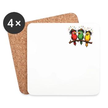 3 Little Rastafarian Rasta Birds Jamaica Reggae - Coasters (set of 4) - white - Front