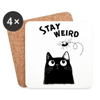 Stay Weird – Lustige schwarze Katze - Untersetzer (4er-Set) - Weiß - Vorne