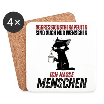 Aggressionstherapeuten – Ich hasse Menschen - Untersetzer (4er-Set) - Weiß - Vorne