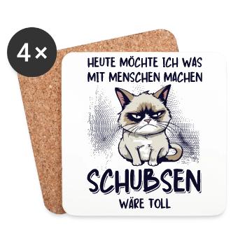 Menschen schubsen - Süße Grump Style Katze - Untersetzer (4er-Set) - Weiß - Vorne