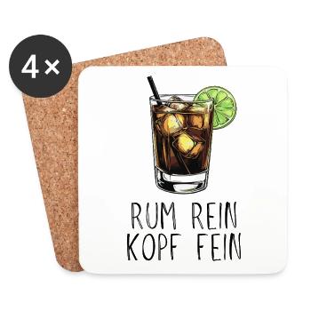 Rum rein Kopf fein - Saufspruch Longdrink und Lime - Untersetzer (4er-Set) - Weiß - Vorne