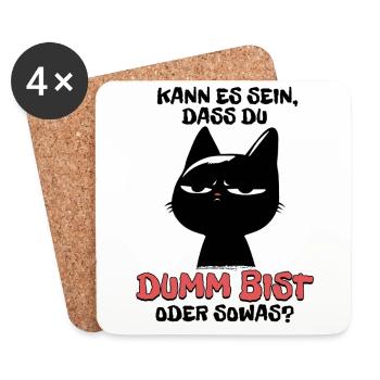 Kann es sein dass du dumm bist? - Schwarze Katze - Untersetzer (4er-Set) - Weiß - Vorne