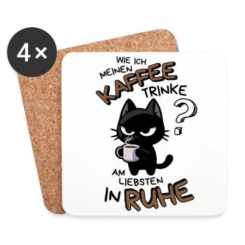 Kaffee und Ruhe – schwarze Katze am Limit - Untersetzer (4er-Set) - Weiß - Vorne
