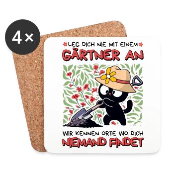 Leg dich nie mit einem Gärtner an – Katze - Untersetzer (4er-Set) - Weiß - Vorne