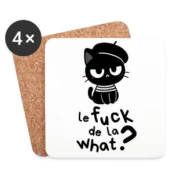 Le Fuck de la what - Schwarze französische Katze - Untersetzer (4er-Set) - Weiß - Vorne