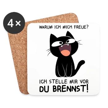 Ich stelle mir vor du brennst - Schwarze Katze - Untersetzer (4er-Set) - Weiß - Vorne
