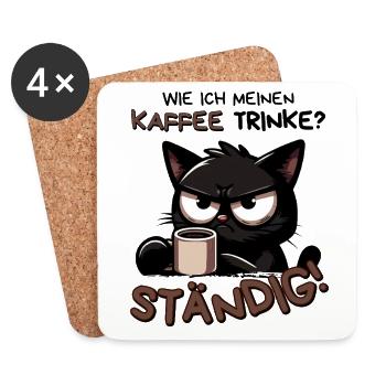 Kaffee. Ständig. Schwarze Katze mit Koffeinblick - Untersetzer (4er-Set) - Weiß - Vorne