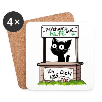Psychatrische Hilfe IcH hAelf DicH - Lustige Katze - Untersetzer (4er-Set) - Weiß - Vorne