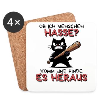 Hasse? Es heraus – Schwarzer Humor Katze - Untersetzer (4er-Set) - Weiß - Vorne