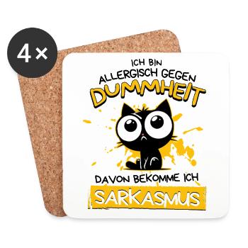 Allergisch gegen Dummheit – Sarkasmus Katze - Untersetzer (4er-Set) - Weiß - Vorne