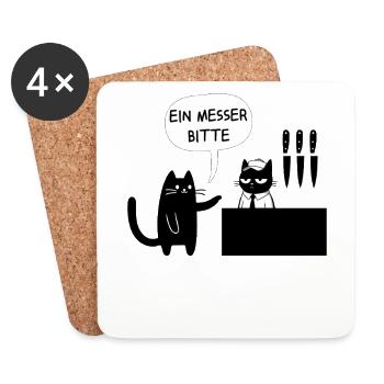 Ein Messer bitte – Schwarzer Humor mit Katze - Untersetzer (4er-Set) - Weiß - Vorne