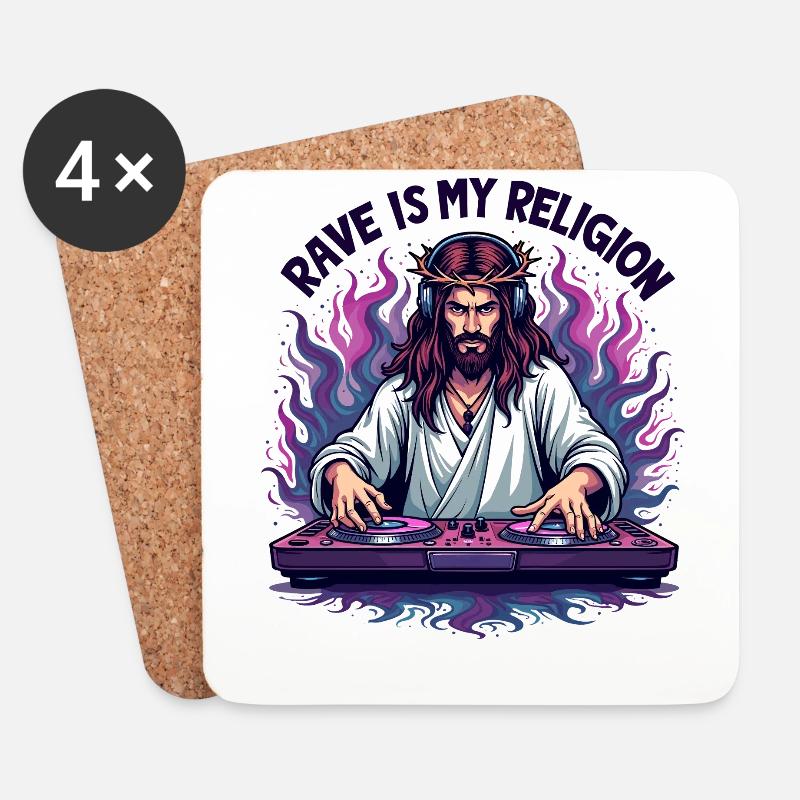 Rave Techno House Party EDM Festival Goa Electro - Sottobicchieri (set da 4 pezzi) - bianco