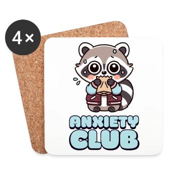 Anxiety Club – Fear Club with Cute Raccoon - Coasters (set of 4) - white - Front