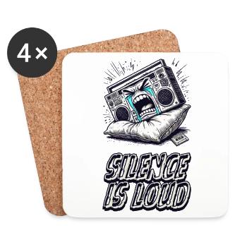 Le silence est fort – La radio crie dans un oreiller - Dessous de verre (lot de 4) - blanc - Devant