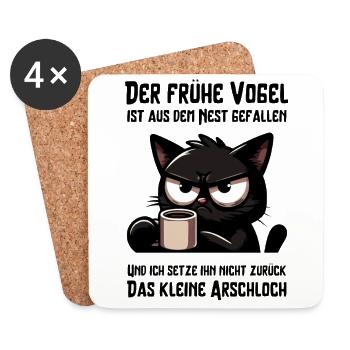 Müde schwarze Katze mit Kaffee – genervt - Untersetzer (4er-Set) - Weiß - Vorne