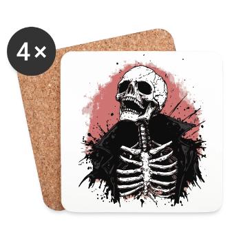 Skeleton with leather jacket in punk horror style - Coasters (set of 4) - white - Front