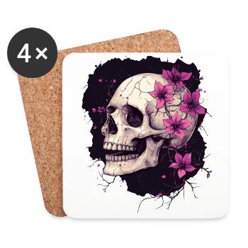 Crâne patiné avec des fleurs violettes - Dessous de verre (lot de 4) - blanc - Devant