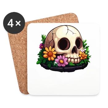 Süßer Toten-Schädel mit bunten Blumen - Untersetzer (4er-Set) - Weiß - Vorne
