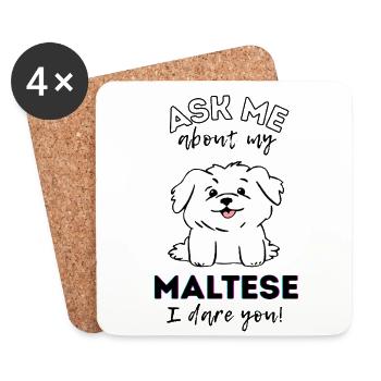 Mignon chien maltais de dessin animé - Adorable Puppy Love - Dessous de verre (lot de 4) - blanc - Devant