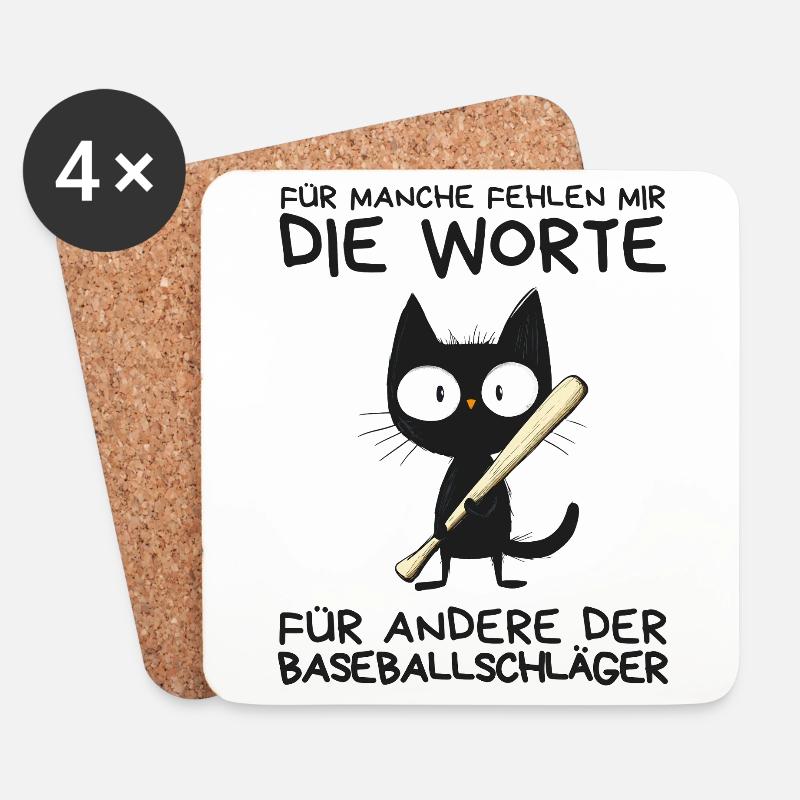 Lustige schwarze Katze mit Baseballschläger - Untersetzer (4er-Set) - Weiß