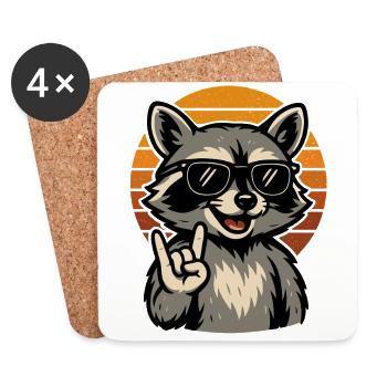 Lustiges Waschbär Rock Retro Musik Motiv - Untersetzer (4er-Set) - Weiß - Vorne