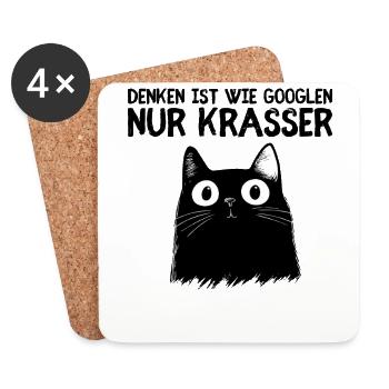 Denken ist wie Googeln - Süße schwarze Katze - Untersetzer (4er-Set) - Weiß - Vorne