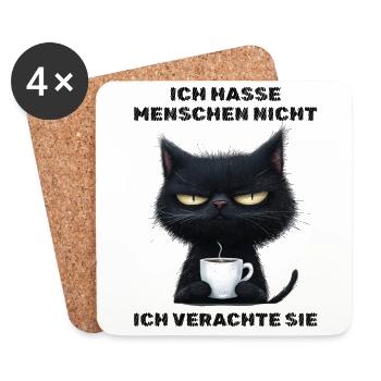 Ich hasse Menschen - Katze Kaffee Kaffeeliebhaber - Untersetzer (4er-Set) - Weiß - Vorne