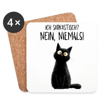 Ich sarkastisch? Niemals! Schwarze Katze mit Humor - Untersetzer (4er-Set) - Weiß - Vorne