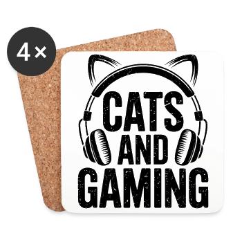 Gamer Spruch Gamerin Katzen Lustig Gaming Geschenk - Untersetzer (4er-Set) - Weiß - Vorne