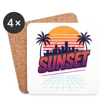 Coucher de soleil rétro - Style des années 80 - Dessous de verre (lot de 4) - blanc - Devant