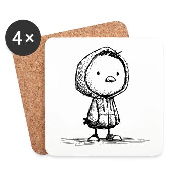 Kawaii Bird Cartoon Sketch – Cute & Funny - Coasters (set of 4) - white - Front