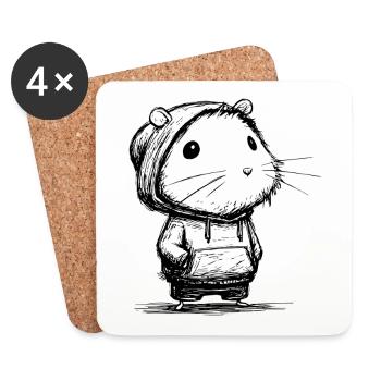 Kawaii Hamster Cartoon Sketch – Cute Motif - Coasters (set of 4) - white - Front