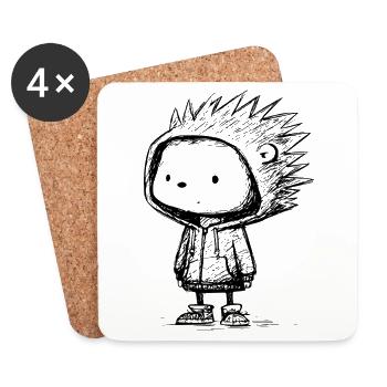 Croquis de sweat à capuche de dessin animé de hérisson kawaii – Mignon et drôle - Dessous de verre (lot de 4) - blanc - Devant