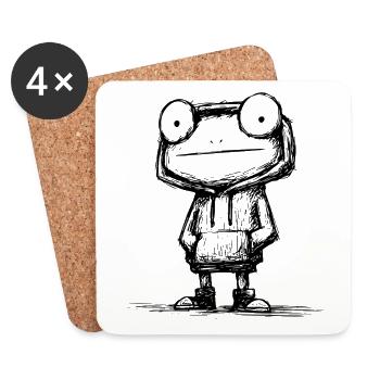 Kawaii Frog Cartoon Sketch – Cute & Funny - Coasters (set of 4) - white - Front
