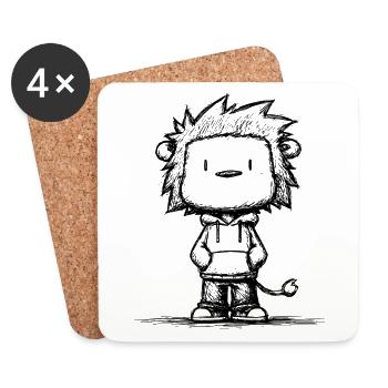 Croquis de dessin animé de lion kawaii - Motif mignon - Dessous de verre (lot de 4) - blanc - Devant
