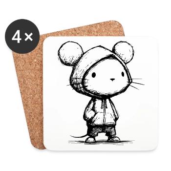 Kawaii Maus Cartoon Skizze – süß & lustig Motiv - Untersetzer (4er-Set) - Weiß - Vorne