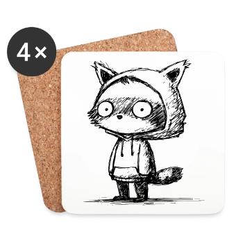 Kawaii Waschbär Cartoon Skizze – lustiges Motiv - Untersetzer (4er-Set) - Weiß - Vorne