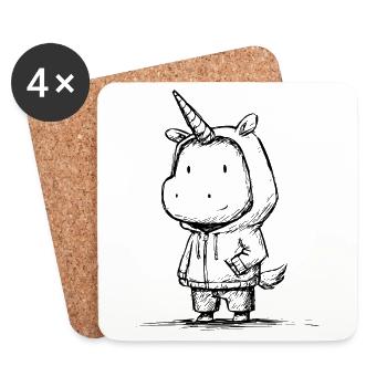 Kawaii Einhorn Cartoon Skizze – süß & magisch - Untersetzer (4er-Set) - Weiß - Vorne