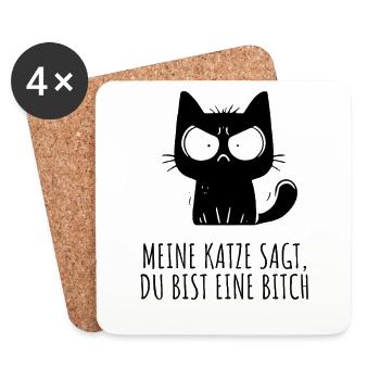 Meine Katze sagt du bist eine * – Cartoon - Untersetzer (4er-Set) - Weiß - Vorne