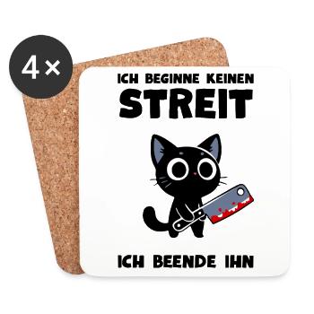 Katze mit Messer – Ich beende jeden Streit - Untersetzer (4er-Set) - Weiß - Vorne