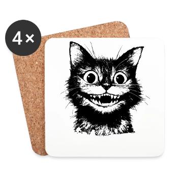 Süße schwarze Grinsekatze – lustiges Gothic Motiv - Untersetzer (4er-Set) - Weiß - Vorne