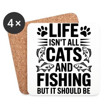 Fishing Saying Fishing Cat Funny Angler Gift - Coasters (set of 4) - white - Front