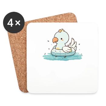 Süßer Cartoon Papagei mit Schwimmring im Wasser - Untersetzer (4er-Set) - Weiß - Vorne