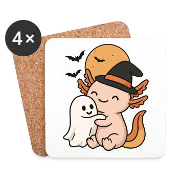Axolotl Hugging Ghost Halloween - Coasters (set of 4) - white - Front