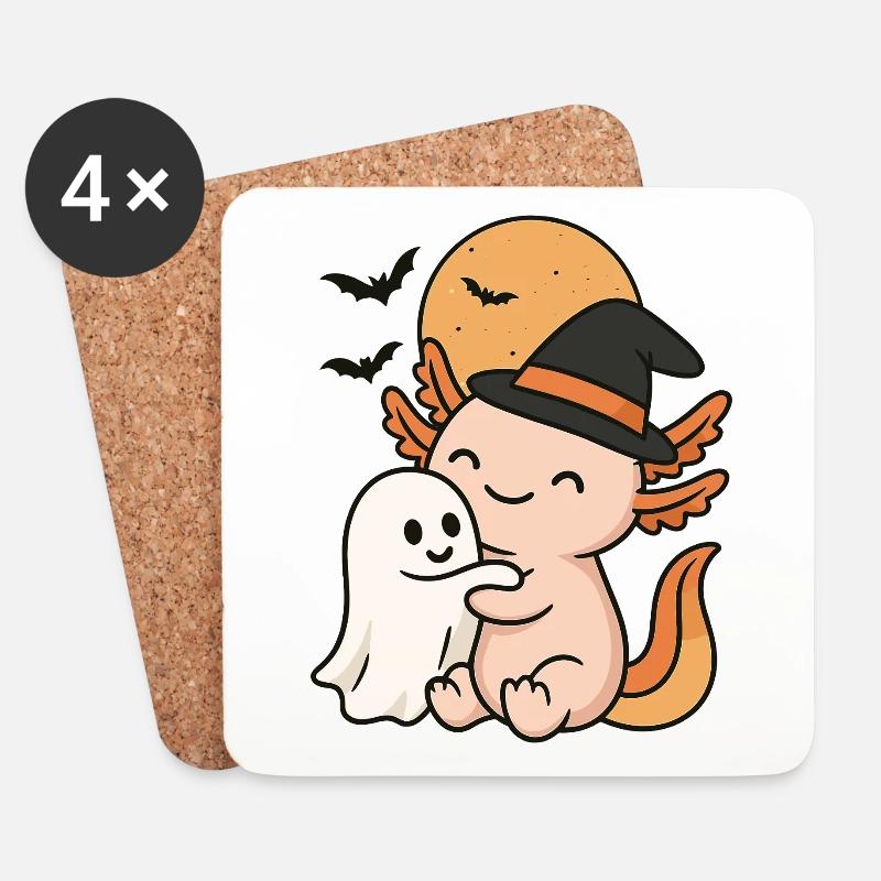 Axolotl umarmt Geist Halloween - Untersetzer (4er-Set) - Weiß
