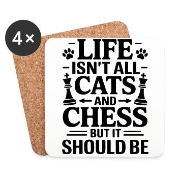 Échecs Disant Joueur D’échecs Chat Oeilles Cadeau - Dessous de verre (lot de 4) - blanc - Devant
