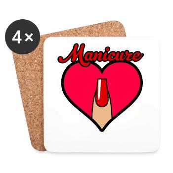 Manucure Ongles Ongles Coeur Amour - Dessous de verre (lot de 4) - blanc - Devant
