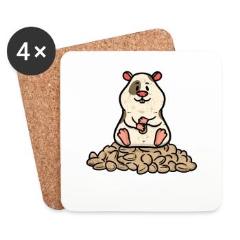 Petit hamster avec beaucoup de cacahuètes - Dessous de verre (lot de 4) - blanc - Devant