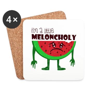 Melon mélancolique jeu de mots cadeau fruité - Dessous de verre (lot de 4) - blanc - Devant