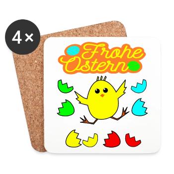 Ostern - Frohe Ostern - Küken - Untersetzer (4er-Set) - Weiß - Vorne